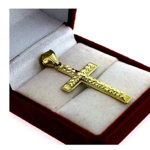 10K Real Gold Nugget Cross Charm Pendant